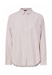 Punane ja valge riba pikkade varrukatega särk, millel on nööbid kaelas, ees nööbid ja üks rinna tasku; puuvillane kangas sujuva tekstuuriga.