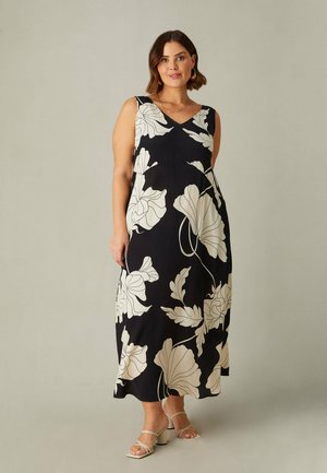 Live Unlimited London MONO FLORAL V-NECK  SWING  - Maxi-jurk - black