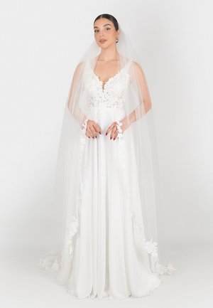 ELEGANT LONG WEDDING VEIL WITH FLORAL APPLIQUÉ - Haar-Styling-Accessoires - white