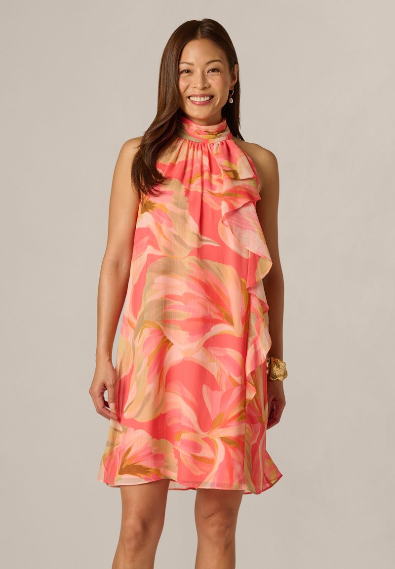 Adrianna Papell HALTER TRAPEZE DRESS Jurk Coral Multi koraalrood adrianna-papell-halter-trapeze-dress-jurk-coral-multi-koraalrood