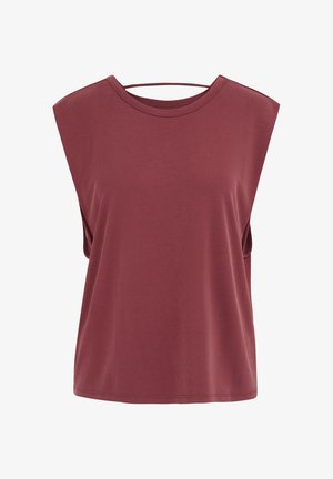 Ujjatlan sötét mályva felső kerek nyakkivágással és széles váll kialakítással, puha, sima anyagból.