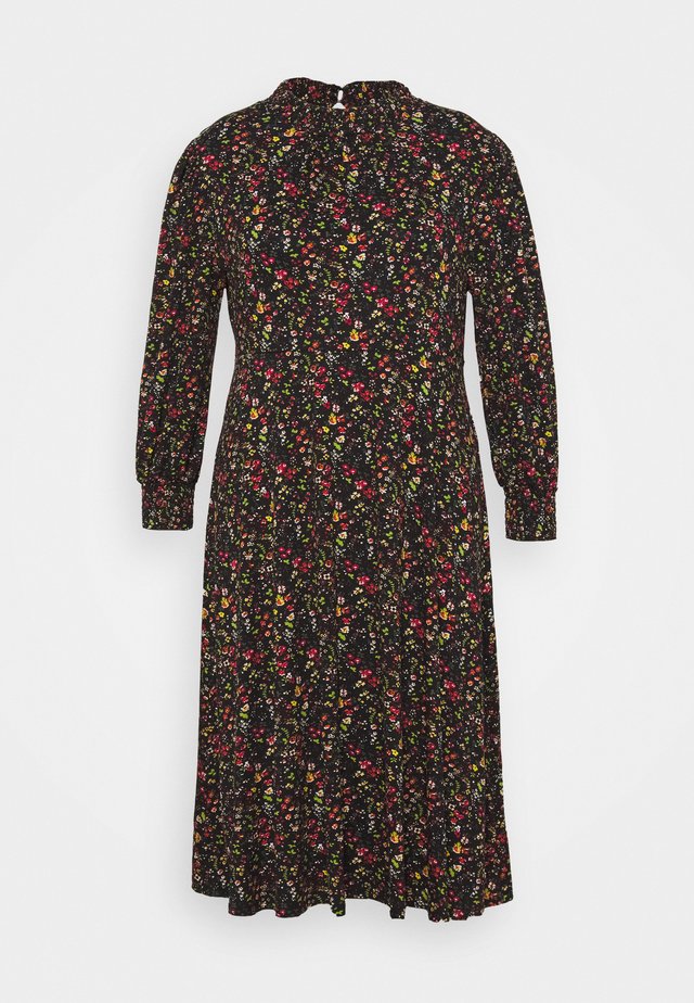SHIRRED NECK MIDI FLORAL - Sukienka letnia - black