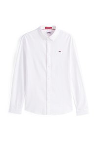 Camicia bianca a maniche lunghe con bottoni realizzata in cotone. Presenta un colletto classico, bottoni frontali e un piccolo logo sul lato sinistro del petto.
