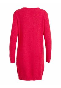 Robe-pull rose à manches longues, confectionnée dans un tissu doux, dotée d'un col arrondi, de poignets côtelés et d'un ourlet légèrement allongé.