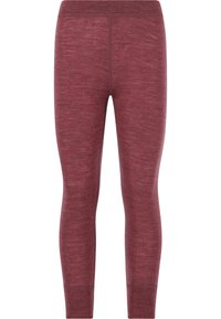 Bordeaux leggings gemaakt van zachte, rekbare materialen. Beschikt over een gladde tailleband en een getailleerd ontwerp dat aan de enkels taps toeloopt.