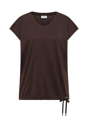 Cecil, DROPPED SHOULDER SHIRT MIT CUT-OUT-DETAIL - T-shirt imprimé - brown cacao