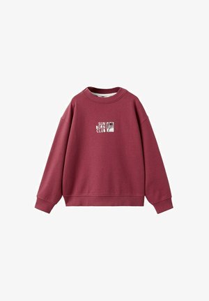 Maroon crewneck sweatshirt with ribbed cuffs and hem, featuring white "SUN BURN CLUB" text and palm tree graphic on the chest.