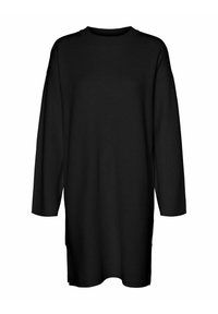 Svart överdimensionerad klänning med långa ärmar, rund halsringning och avslappnad passform. Tillverkad av mjukt, slätt tyg med sidoklyftor.