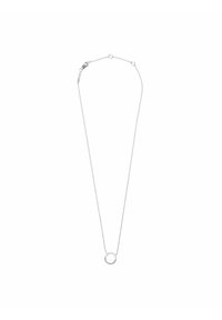 Collana d'argento con catena sottile e pendente circolare caratterizzato da un design testurizzato a perline. La chiusura è di tipo granchio.