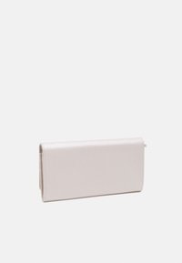 Light pink textured wallet with a sleek rectangular shape and a smooth finish, featuring a fold-over flap and subtle stitching detail.