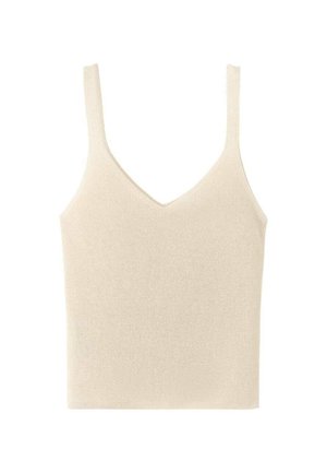 Canotta crema chiara con scollo a V, spalline sottili e una texture morbida a coste, caratterizzata da un design aderente per una silhouette slanciata.