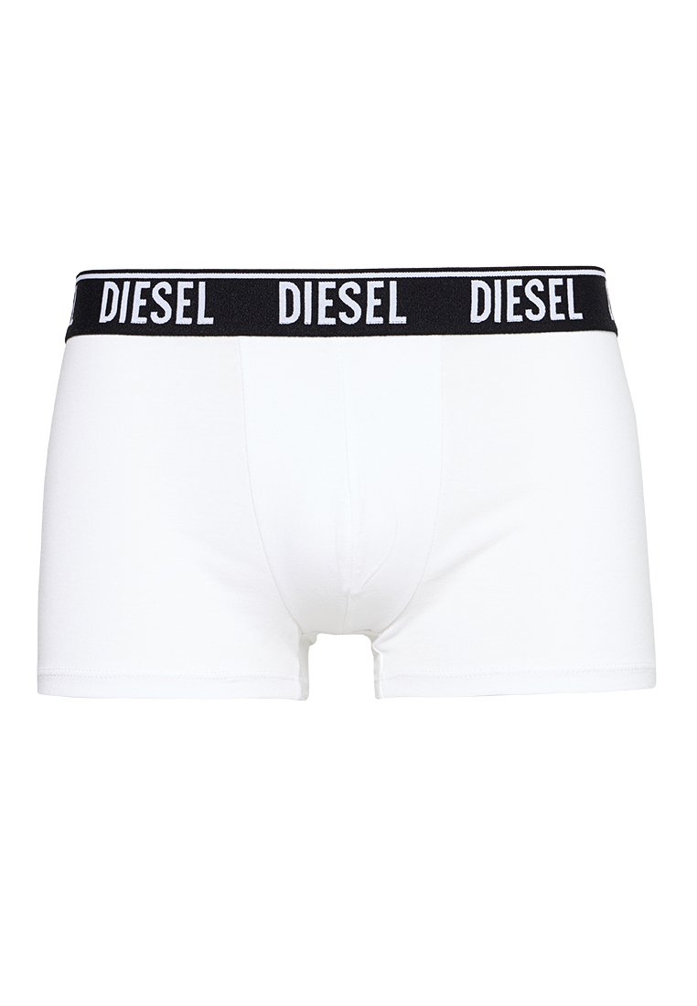 Bóxer blanco hecho de algodón suave, con una cinturilla elástica negra que lleva la marca "DIESEL" en texto blanco. Diseño simple y ajustado.