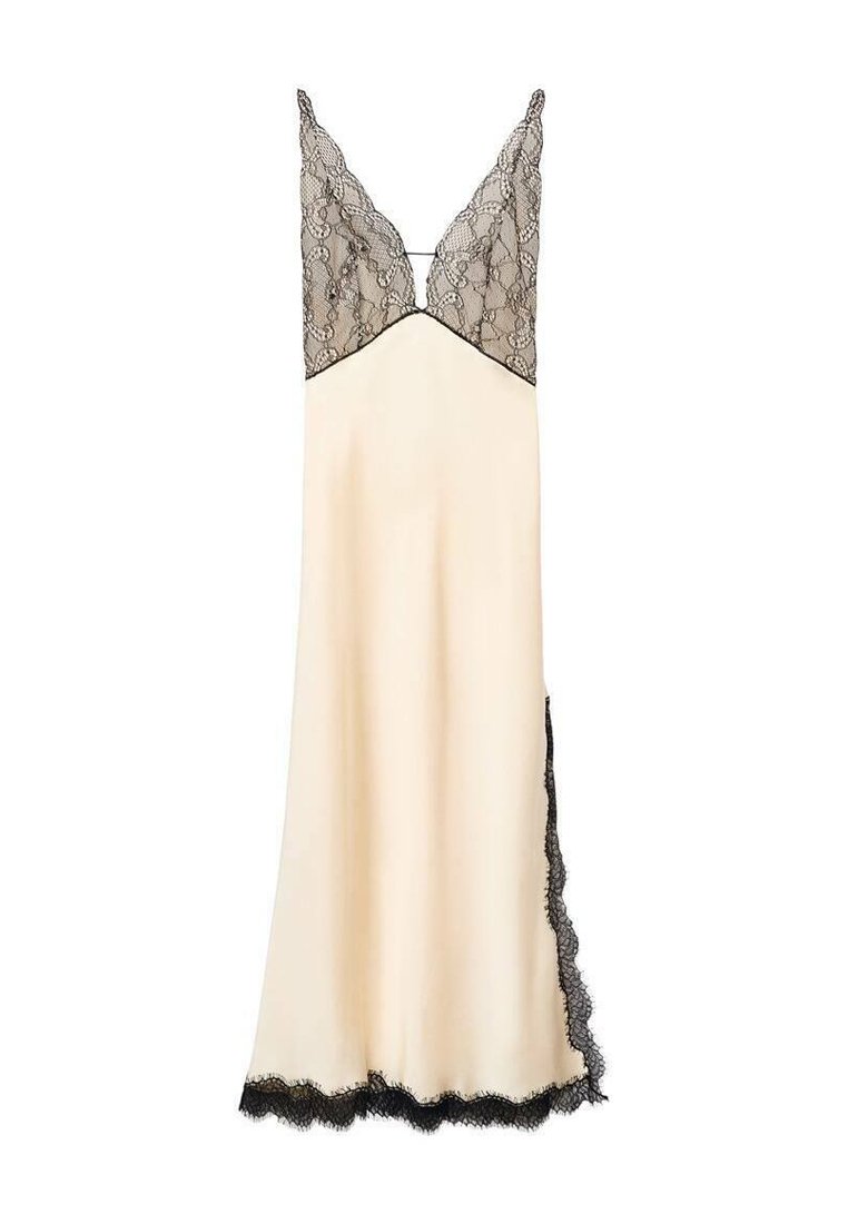 knee length dresses for ladies MANGO Selection Cream / Black Satin & Lace Camisole Dress UK S – Reliked main image 0