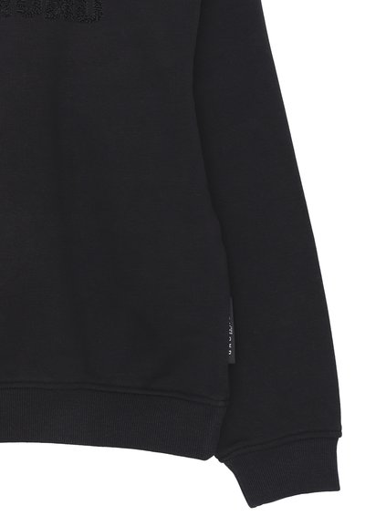 Felpa nera con lettering testurizzato e in rilievo sul davanti, polsini e orlo a coste, con una piccola etichetta del marchio sul lato.