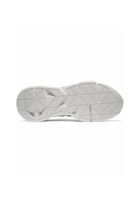 Weißer Sport Schuhsohle mit einem strukturierten, geometrischen Muster und tiefen Profilrillen für Traktion und Stabilität.