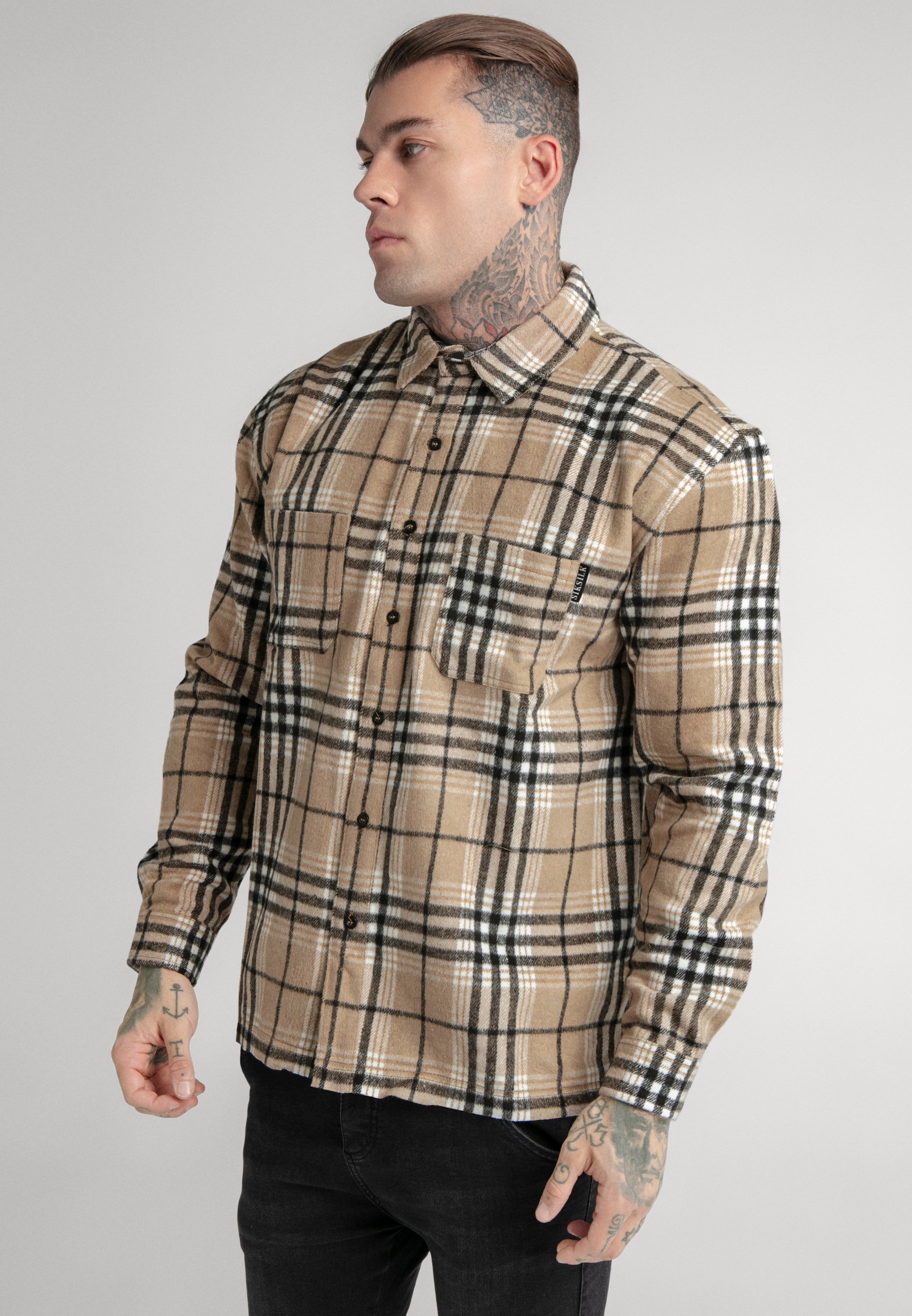 LOGO DISTRESSED CHECK - Shirt - brown 