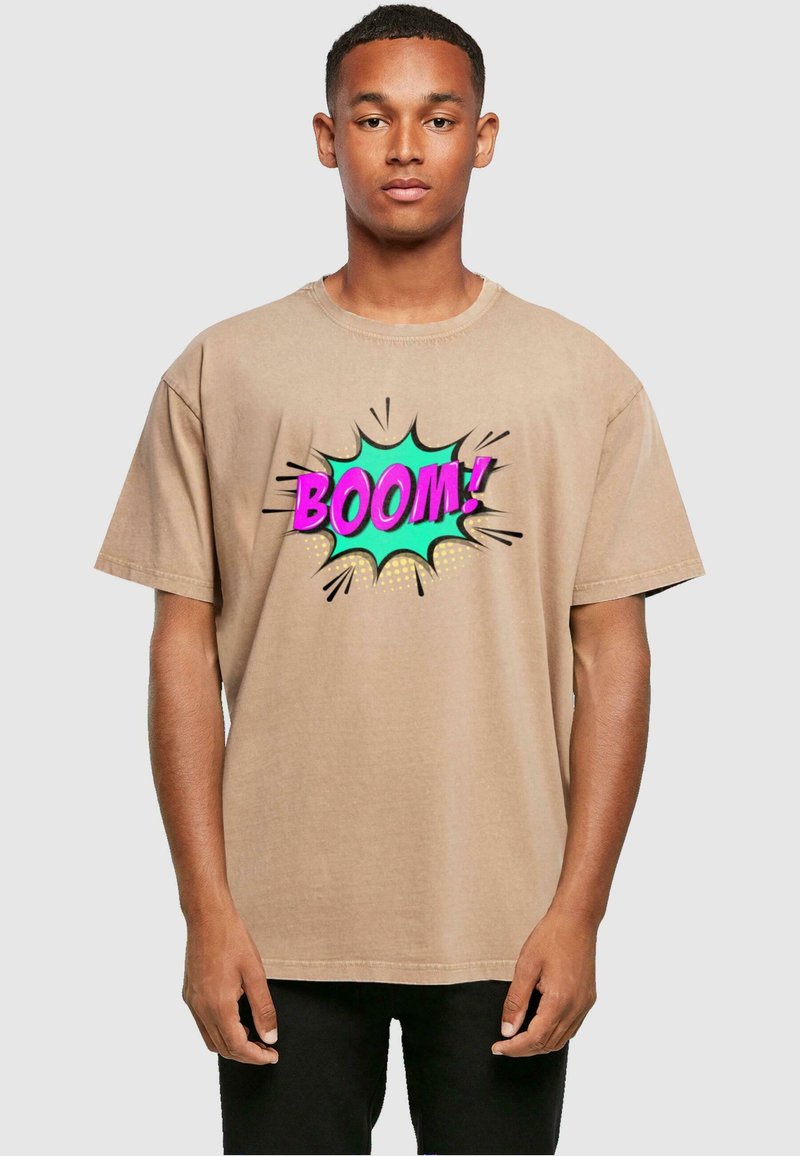 Merchcode BOOM COMIC ACID WASHED - T-shirt print - unionbeige