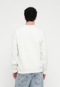 Sweatshirt cinzenta clara com gola redonda, mangas compridas e punhos canelados. Confeccionada em tecido de mistura de algodão, apresenta um pequeno logótipo na bainha.