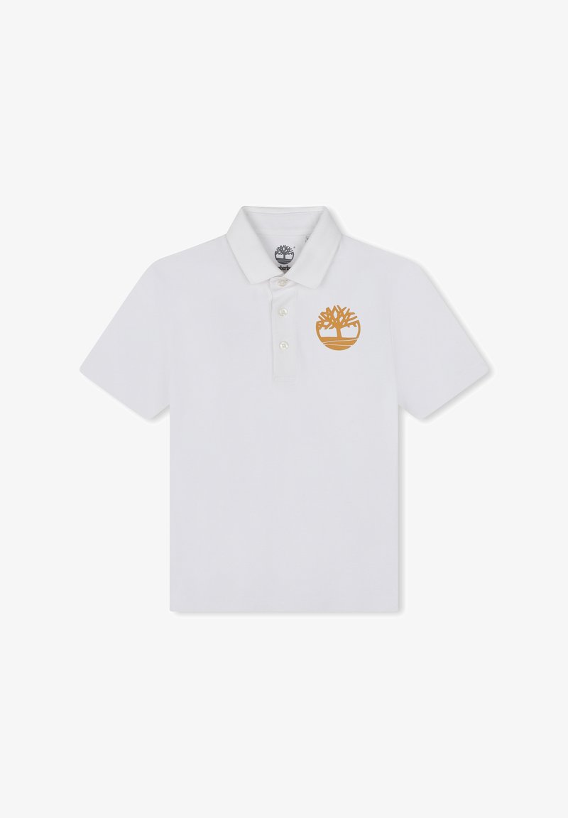 Witte polo shirt van katoen, met een gouden boomlogo op de linkerkant van de borst. Klassieke kraag en korte mouwen met een zachte textuur.