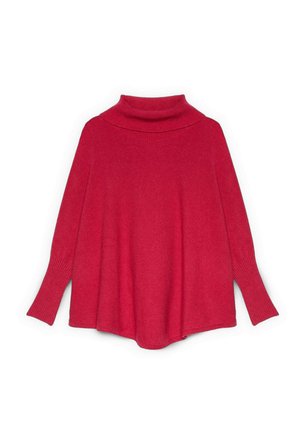 Maglione dolcevita rosso, realizzato in morbido tessuto a maglia. Presenta maniche lunghe con polsini a costine e una vestibilità ampia e comoda. Texture liscia.