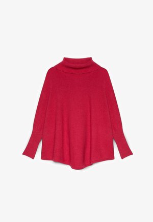 Maglione dolcevita rosso, realizzato in morbido tessuto a maglia. Presenta maniche lunghe con polsini a costine e una vestibilità ampia e comoda. Texture liscia.
