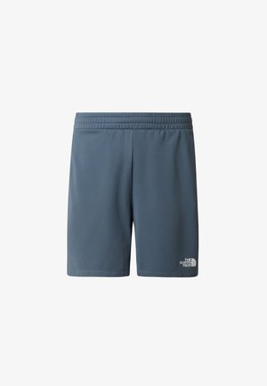 Pantalones cortos deportivos para hombre en gris oscuro, fabricados con material texturizado y una cinturilla elástica. Presentan un pequeño logo blanco en el lado inferior izquierdo.