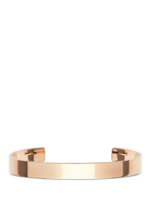 Poleret armbånd i rosa guld metal med en glat, reflekterende overflade og et åbent design.
