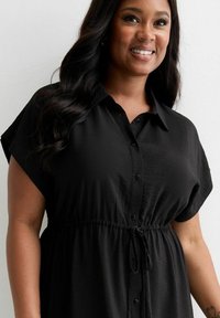 New Look Curves CURVES SHORT SLEEVE DRAWSTRING MIDI  - Shirt dress - black