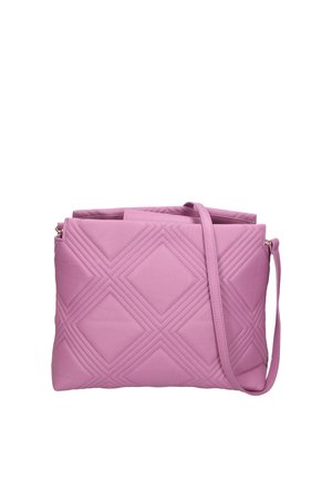 Borsa a tracolla trapuntata rosa con motivo a rombi e sottile tracolla regolabile.