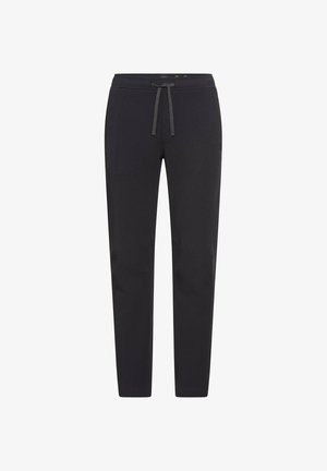 Donkergrijze sweatpants met een elastische tailleband en een verstelbaar trekkoord. Heeft twee zijzakken en een taps toelopend beenontwerp.