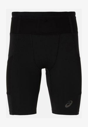 Svarta idrottsshorts med en figurnära design, tillverkade av ett mjukt material. Har en hög midja och en liten logotyp på nedre vänstra benet.