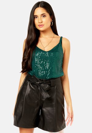 SEQUIN V NECK CAMI - Top - green
