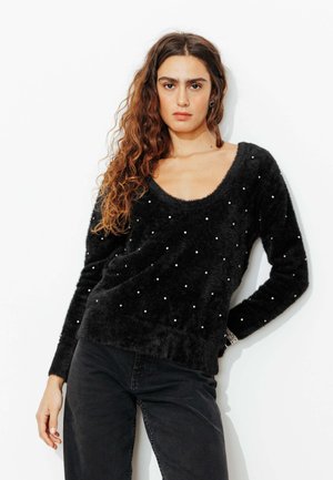 PULL STRASS FLUFFY RECTO/VERSO - Pullover - noir