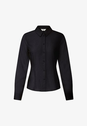 Musta pitkähihainen slim fit -paita, jossa napitettava etuosa ja terävä kaulus, istutettu vyötärö sekä hihansuissa kalvosimet.