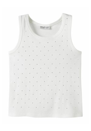 White ribbed sleeveless tank top with small evenly spaced silver studs on front, labeled "name it" inside neckline.
