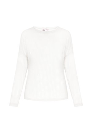 Hvid langærmet trøje i mesh strik med rund halsudskæring og let løs pasform.