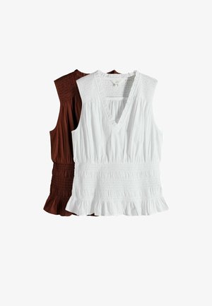 THE SET, REGULAR FIT - 2 PACK SHIRRED V-NECK VESTS . - Top - white clay brown