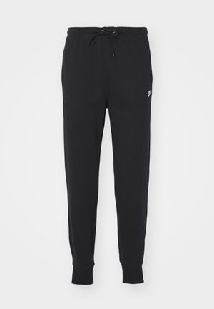 Pantaloni della tuta neri realizzati in cotone misto, con vita regolabile tramite cordino, gambe affusolate e un piccolo logo bianco sul davanti.