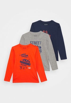 KIDS BOYS 3 PACK - Langarmshirt - orange/dunkelblau/rauch melange