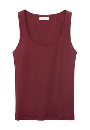 Bordo brezrokavnik iz gladkega materiala; ima zaobljen izrez in ravno obrobje z minimalnimi šivnimi detajli.