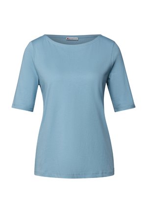 Hellblaues T-Shirt mit kurzen Ärmeln aus weichem Material, mit Rundhalsausschnitt und lockerer Passform sowie einfacher Nahtführung.