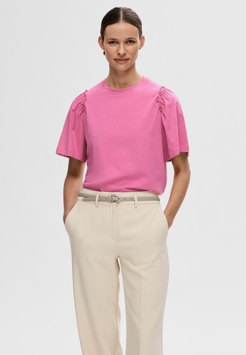 Selected Femme SLFPENELOPE RUFFLE TEE - Triko s potiskem - phlox pink