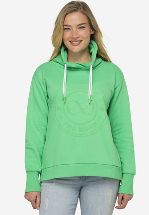 Sudadera verde de algodón, con un gran logo en relieve en la parte frontal, cintillas ajustables y un corte holgado con puños de canalé.