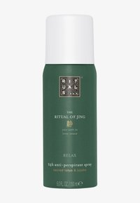 Contenitore cilindrico verde con tappo bianco presenta un logo ornato e testo. L'etichetta include il nome del prodotto, la fragranza e informazioni sul volume.