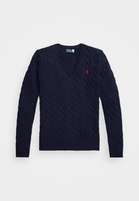 CABLE-KNIT WOOL-CASHMERE V-NECK JUMPER  - Pullover - hunter navy