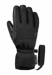 Zwarte handschoenen van een gestructureerde stof, met een elastische pols en een verstevigde handpalm. Inclusief verstelbare band voor een veilige pasvorm.