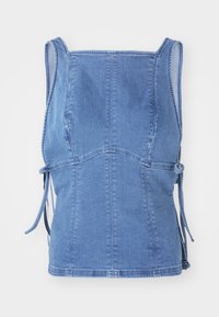 Denim top in lichtblauw, met een aansluitend ontwerp, brede bandjes, zijkoordjes en stiksel-details voor een gestructureerde uitstraling.