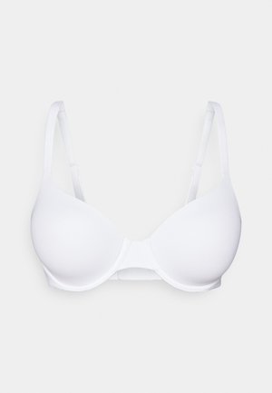 Weißer BH mit glattem, geformtem Design, verstellbaren Trägern und nahtlosem Finish. Verfügt über einen klassischen Unterdraht für Unterstützung und Formung.