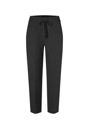 Pantalon de jogger noir en tissu doux, doté d'une taille élastique avec cordon de serrage, jambes droites et d'un détail de logo subtil.