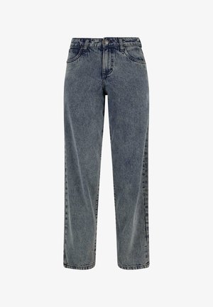Ljusblå jeans i denim med rak passform, fem fickor och knäppning. En urtvättad textur med minimala sömmar.